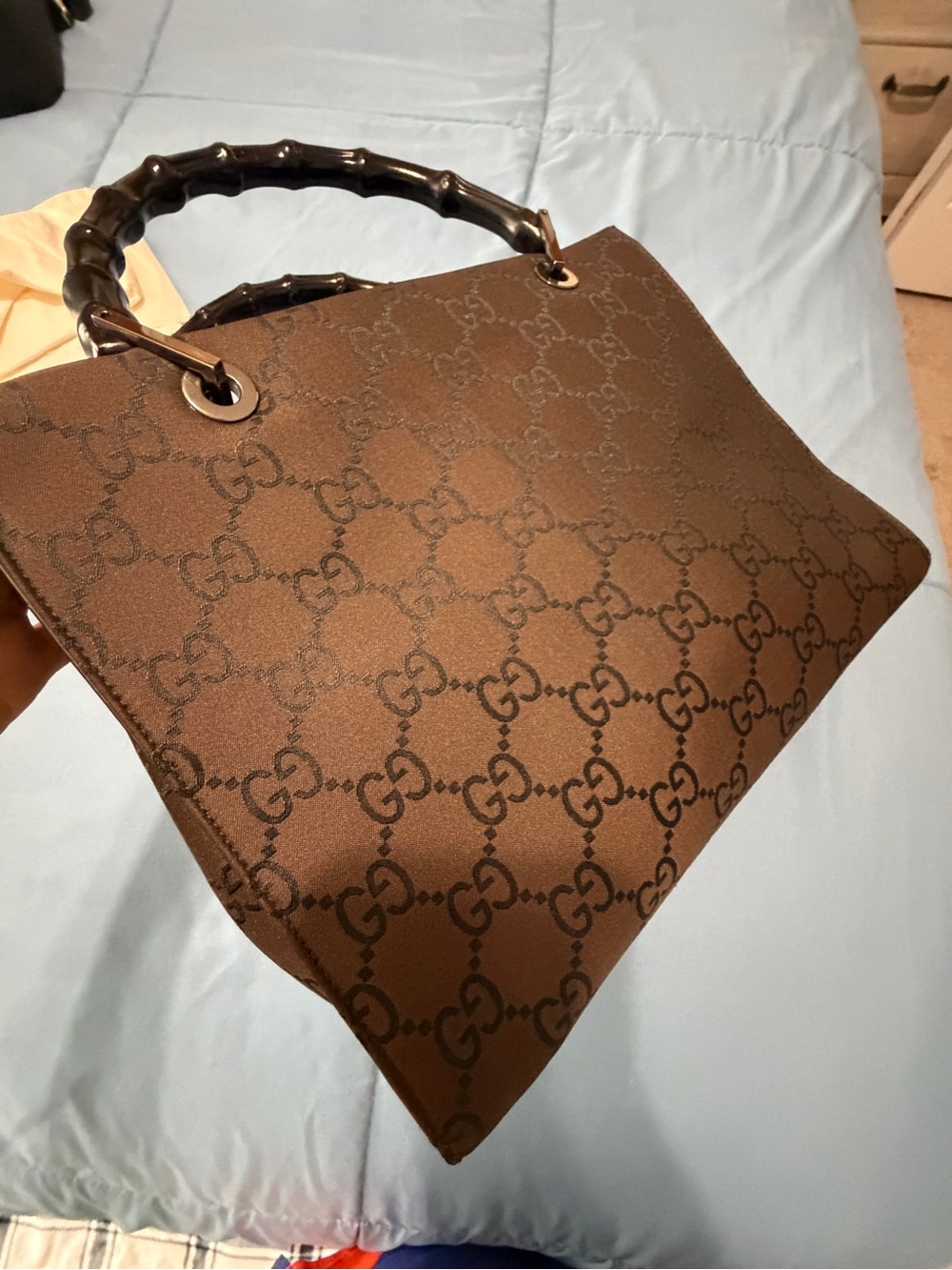 Authentic Gucci Brown GG nylon with Bamboo Handles - Picture 4 of 7